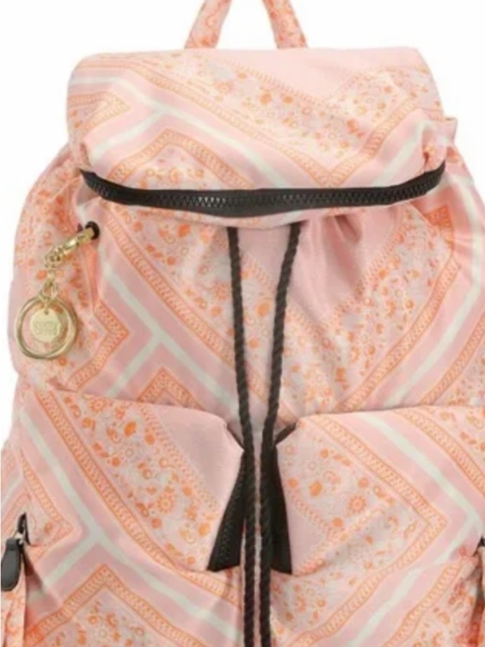 See By Chloe Joy Rider Pink Patterned Drawstring Backpack with Gold Charm
